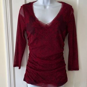 INC Mesh Top Women’s Medium Red Runched Sheer Whimsigoth Dark Fairy Y2K Festival